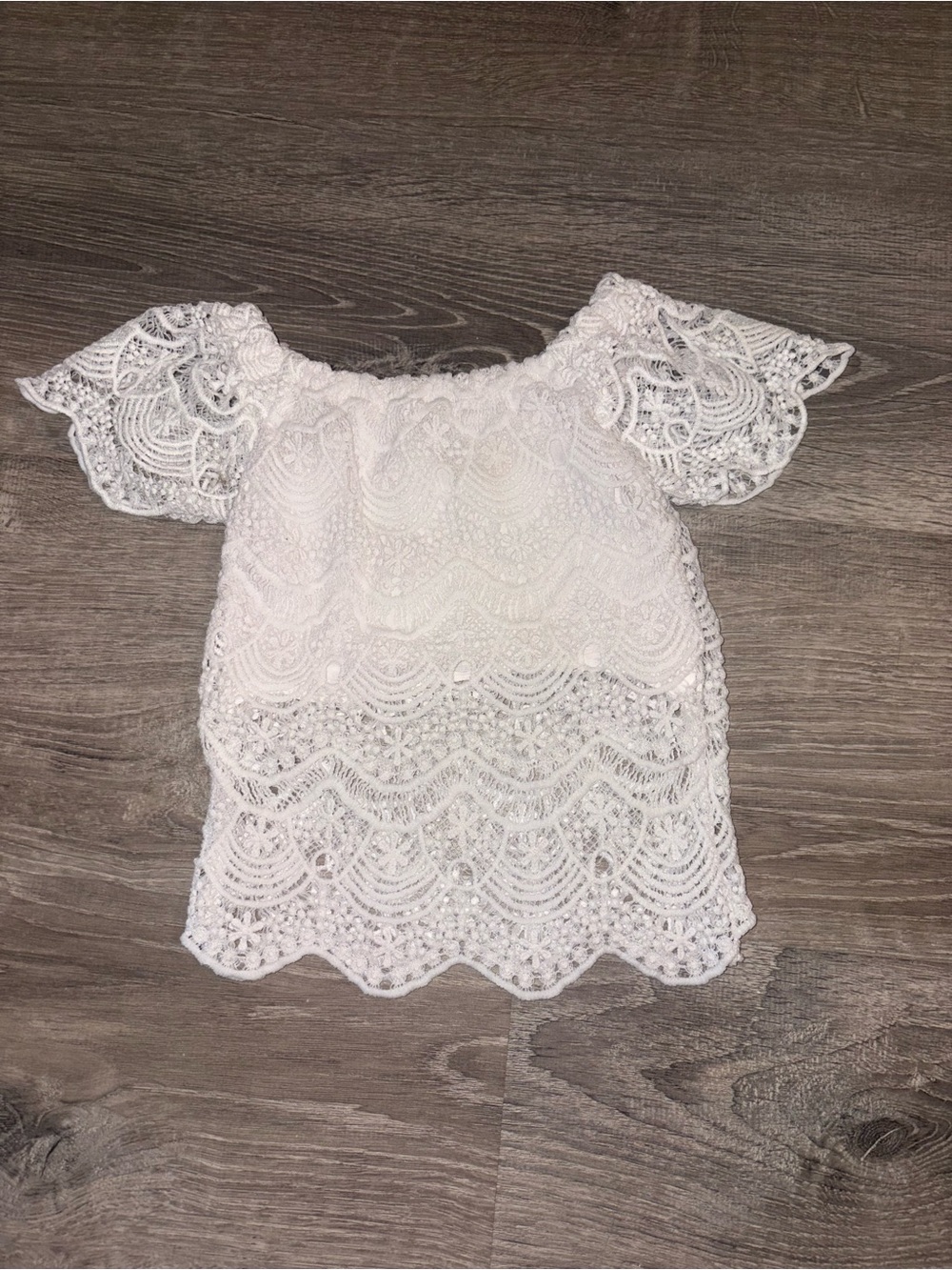 Girls' White Lace Off-Shoulder Top - Delicate Scallop Detail
